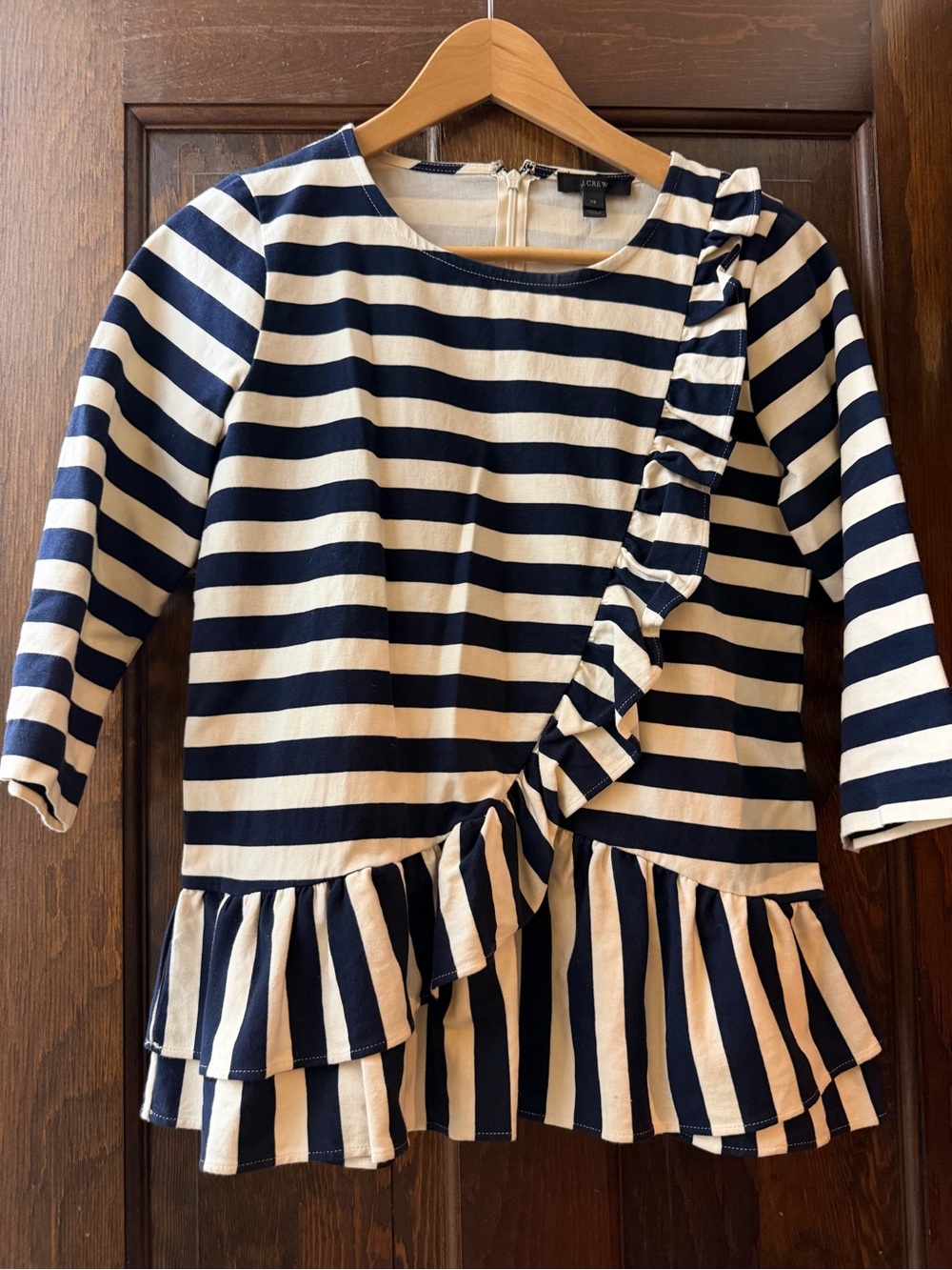 Navy & Cream Striped Ruffle Peplum Top - Women’s